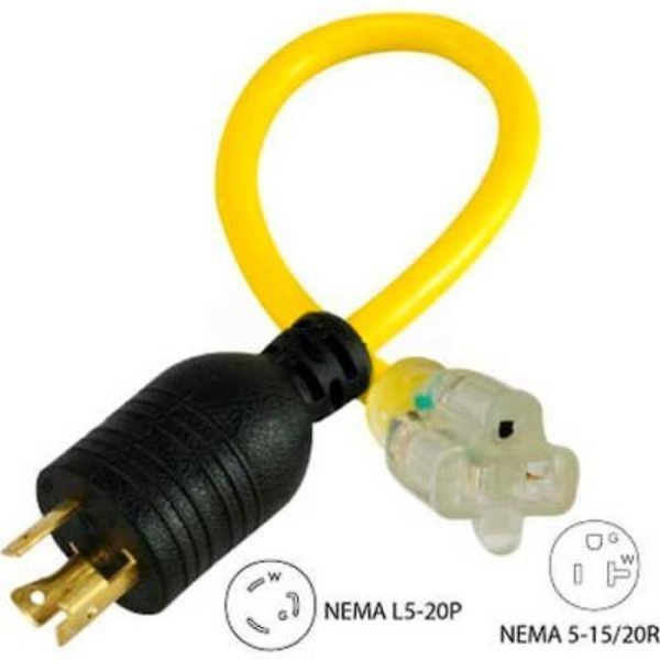 Conntek Conntek 1-Feet 20A to 15/20A Locking Generator Adapter, Yellow PL520520